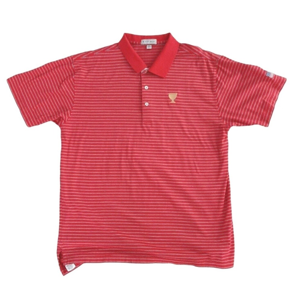 Peter Millar Gold Trophy Polo Shirt mens Size XL red striped embroidered flag - Picture 3 of 5
